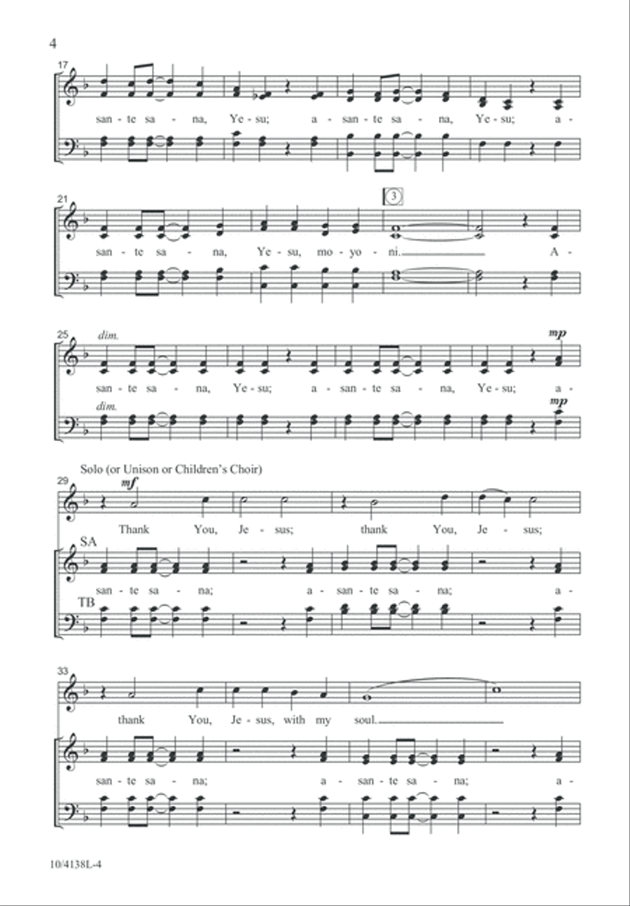 Asante Sana, Yesu (Thank You, Jesus) 4-Part scores gallery preview page 4