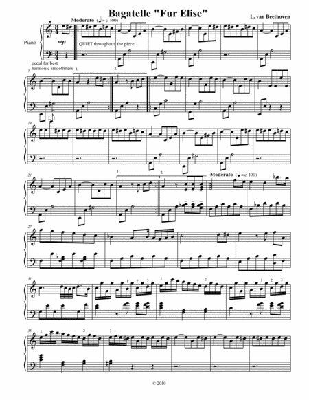 Bagatelle Fur Elise for Piano Solo image number null