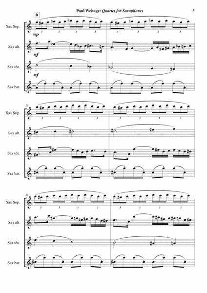 Paul Wehage: Quartet for Saxophones for SATB saxophone quartet