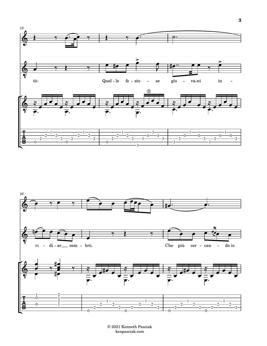 Una furtiva lagrima (for Flute, Voice and Guitar) Small Ensemble scores gallery preview page 5