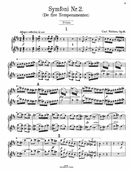 Symfoni nr. 2 : de fire temperamenter, op. 16 / komponeret for orkester; klaverudtog for 4 hander af Henrik Knudsen
