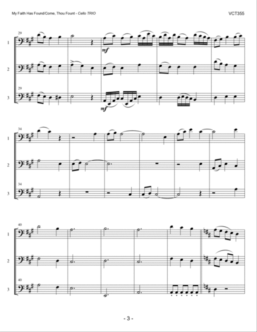 MY FAITH HAS FOUND A RESTING PLACE/COME THOU FOUNT OF EVERY BLESSING - Cello Trio (unaccompanied) String Trio scores gallery preview page 3