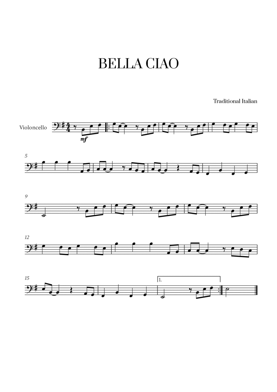 Bella Ciao for Cello Solo Cello Solo scores gallery preview page 1
