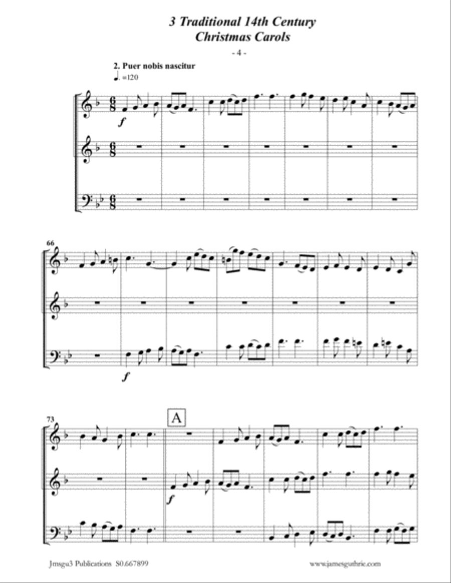 3 Traditional 14th Century Christmas Carols for Horn Duo & Trombone Brass Duet scores gallery preview page 4