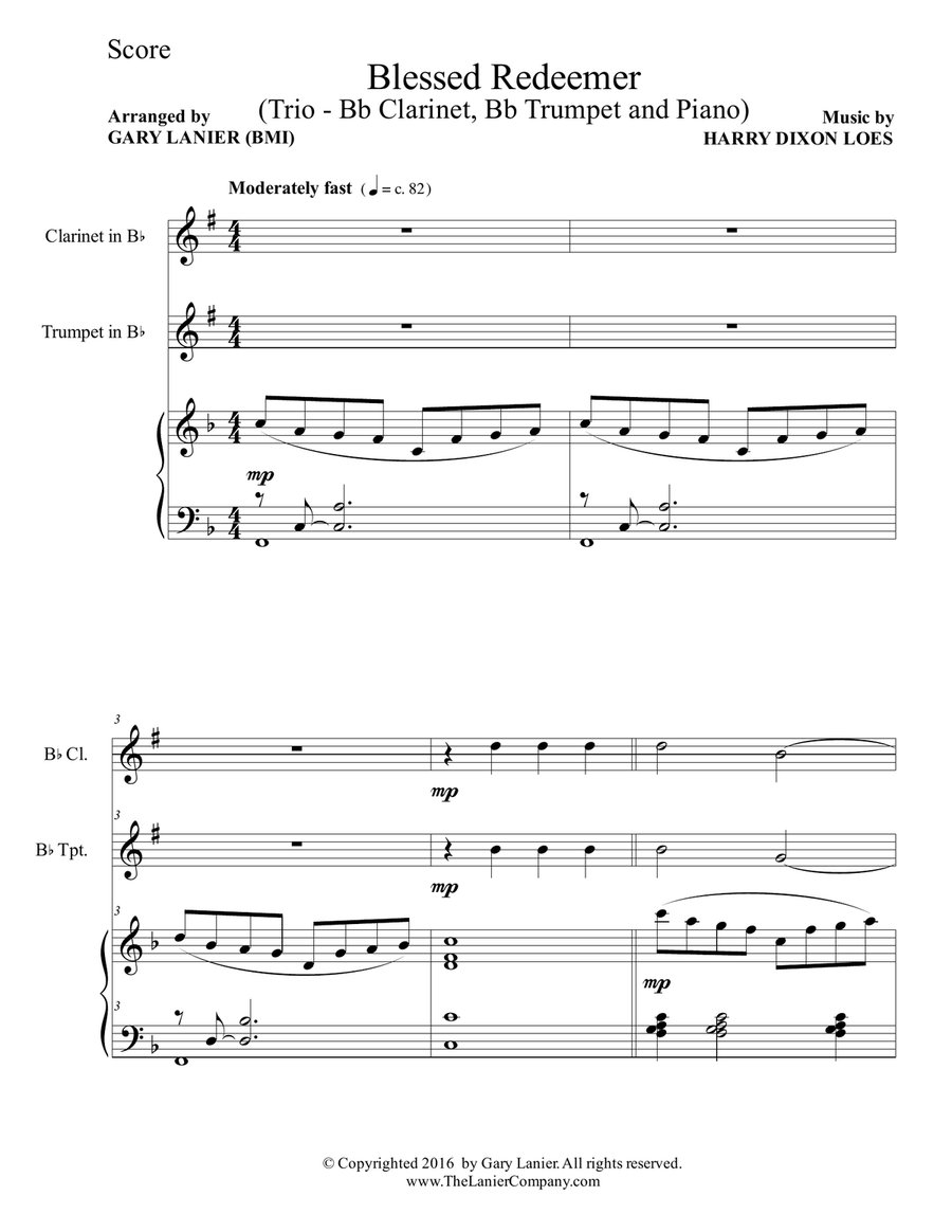 BLESSED REDEEMER(Trio – Bb Clarinet, Bb Trumpet & Piano with Score/Parts) B-Flat Clarinet scores gallery preview page 2
