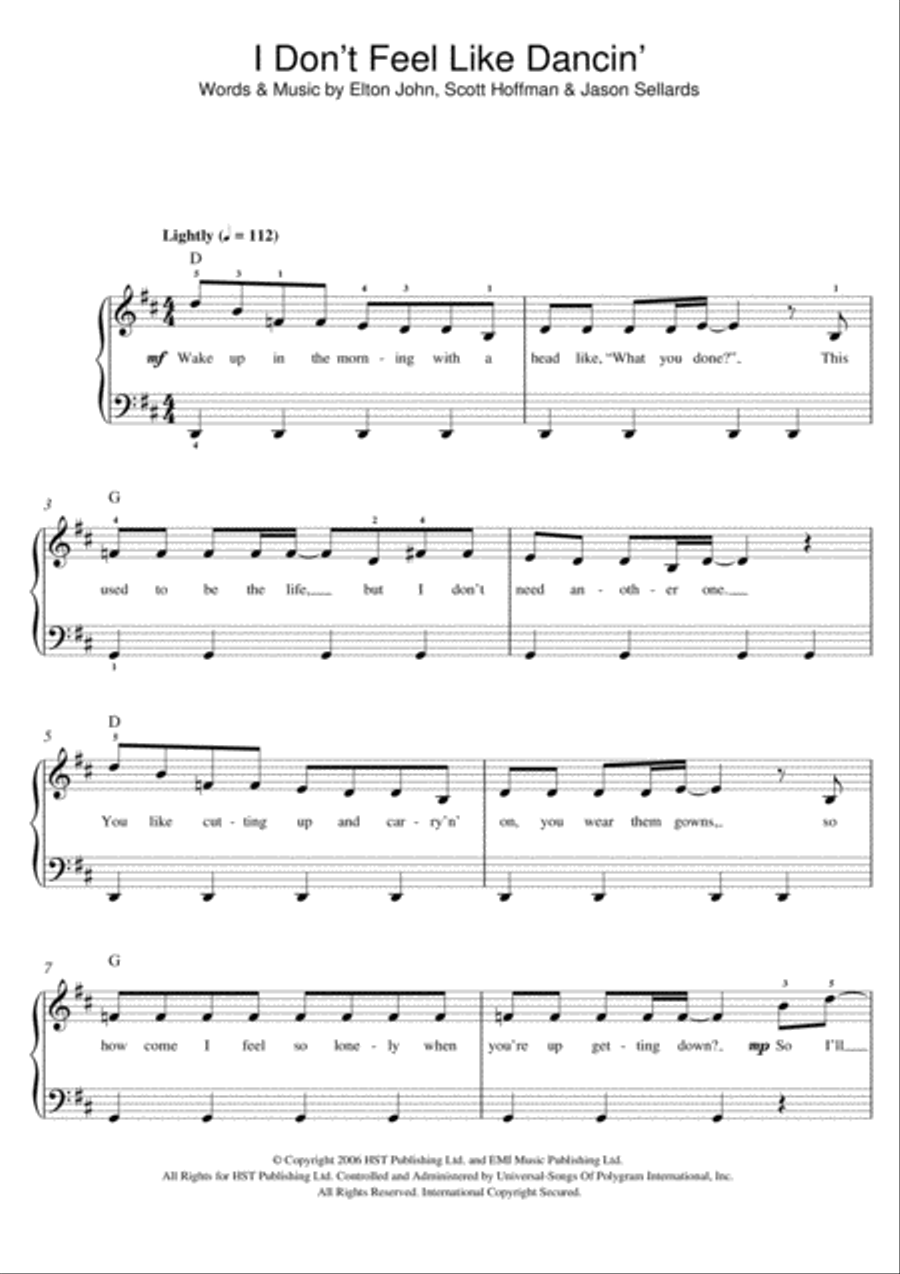 I Don't Feel Like Dancin' Easy Piano scores gallery preview page 1