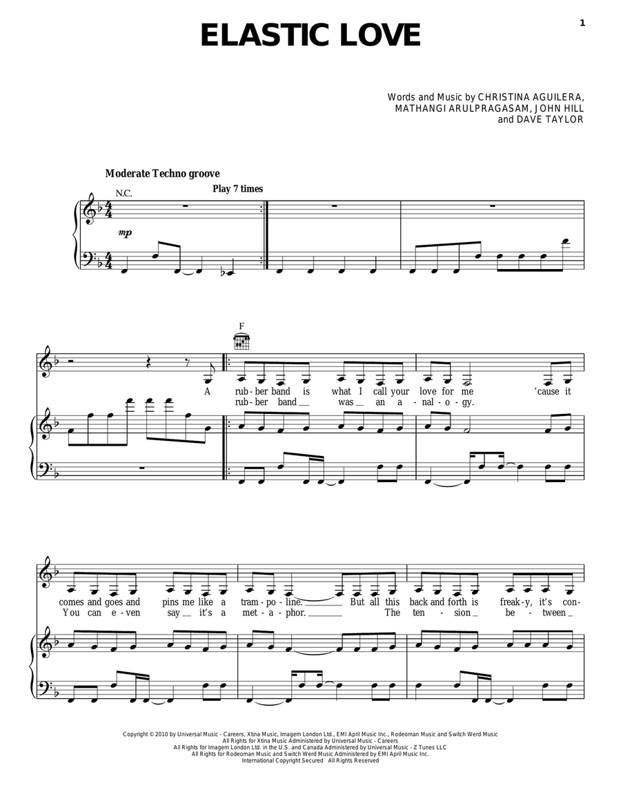 Elastic Love Piano, Vocal, Guitar scores gallery preview page 1