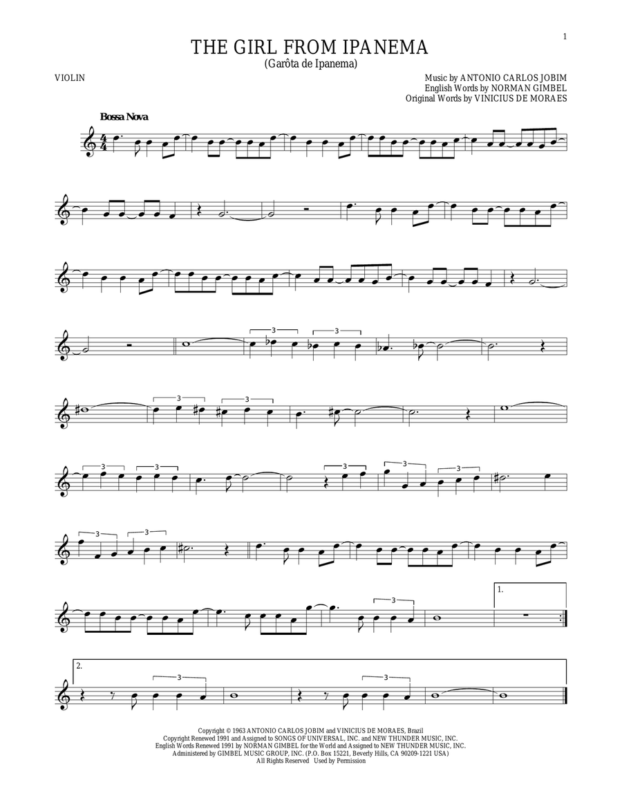 The Girl From Ipanema Violin Solo scores gallery preview page 1