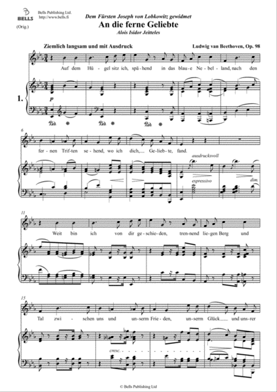 An die ferne Geliebte, Op. 98 (Original key. E-flat Major) Voice Solo scores gallery preview page 1
