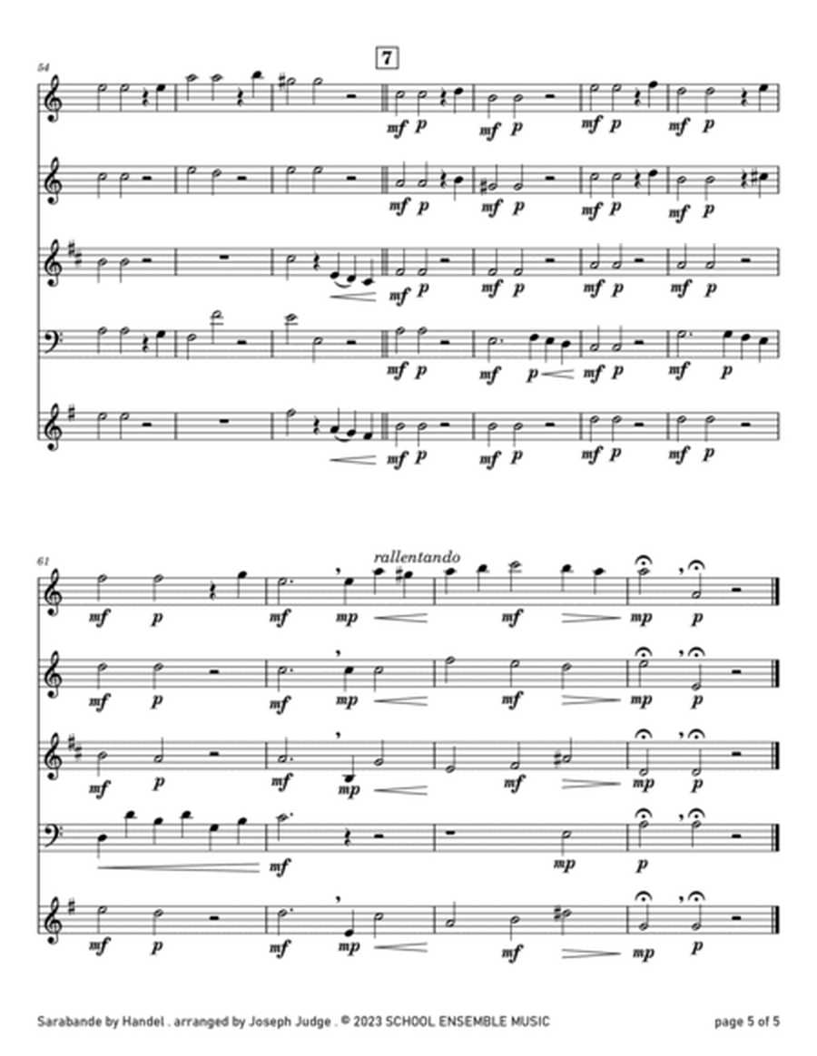 Sarabande by Handel for Woodwind Quartet in Schools image number null