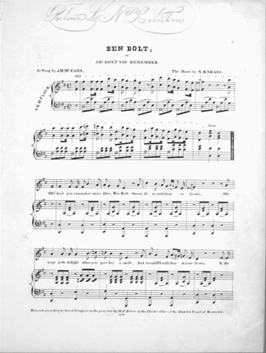 (1) Ben Bolt, or, Ah! Don't You Remember. (2) Chant Favori De Kneass Varie Pour le Piano Voice scores gallery preview page 2