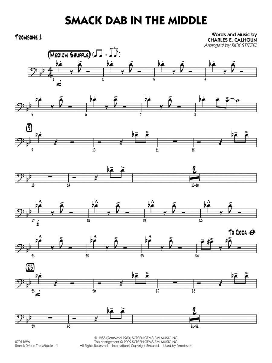Smack Dab In The Middle - Trombone 1 Jazz Ensemble scores gallery preview page 1