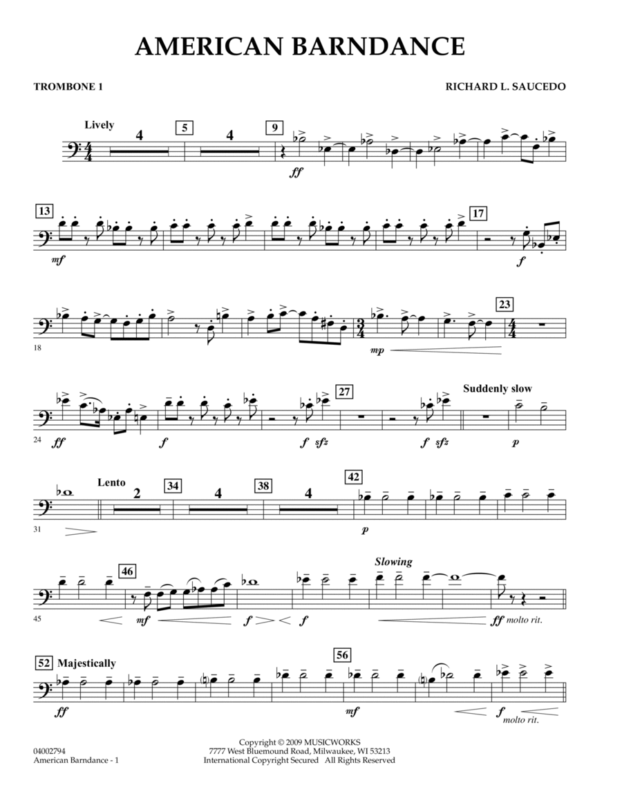 American Barndance - Trombone 1 Concert Band scores gallery preview page 1