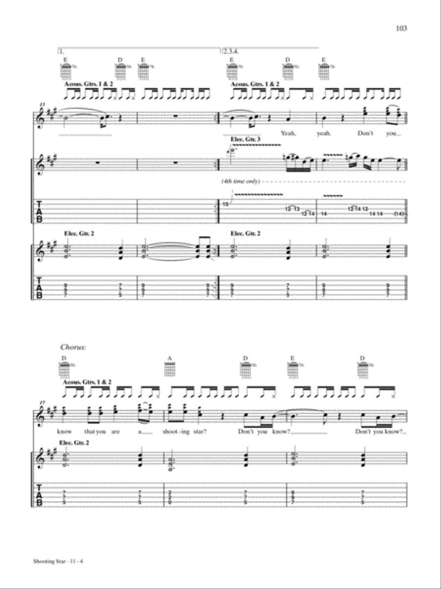 Shooting Star Guitar Tablature scores gallery preview page 4