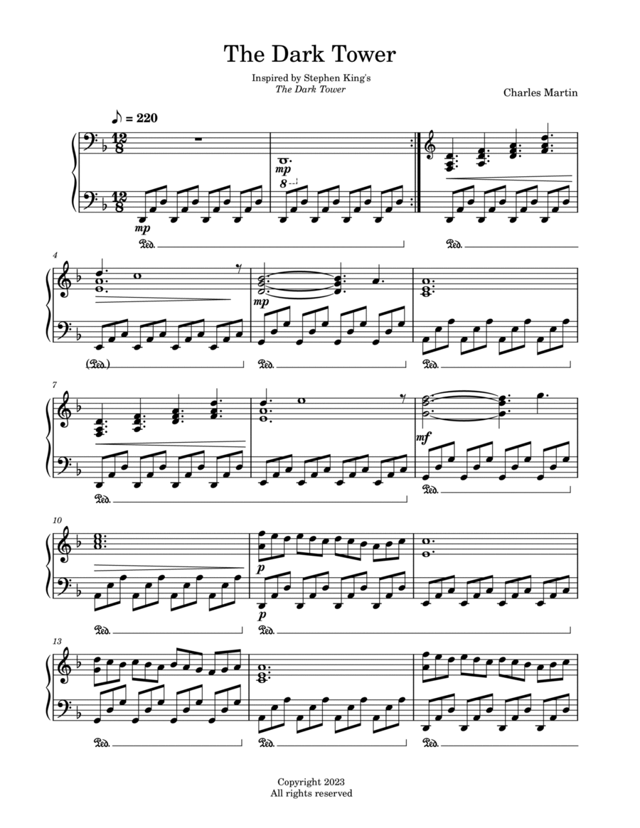 The Dark Tower Piano Solo scores gallery preview page 1
