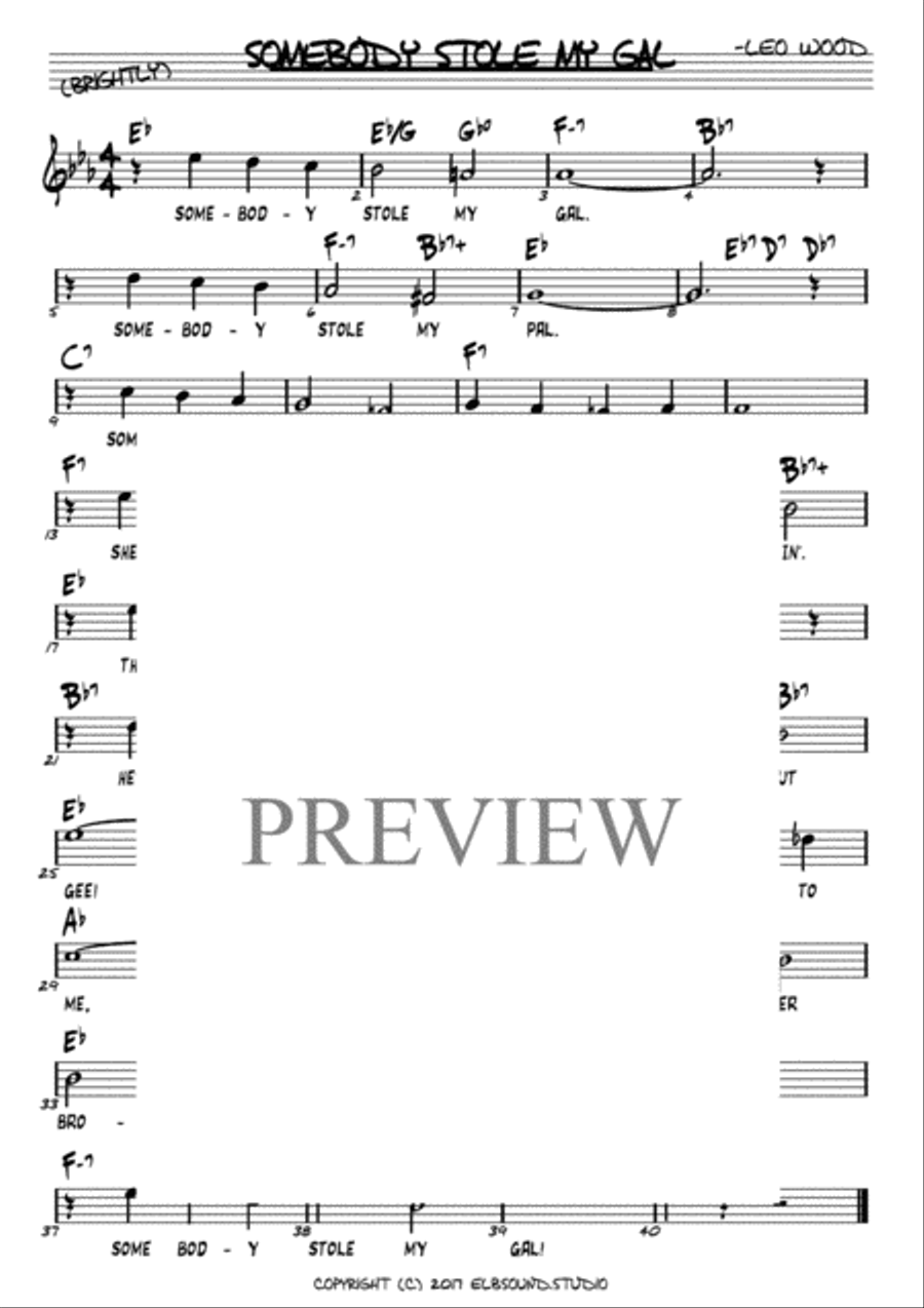Somebody Stole My Gal (Vocals w/Chords, Key: Eb, Realbook Style)