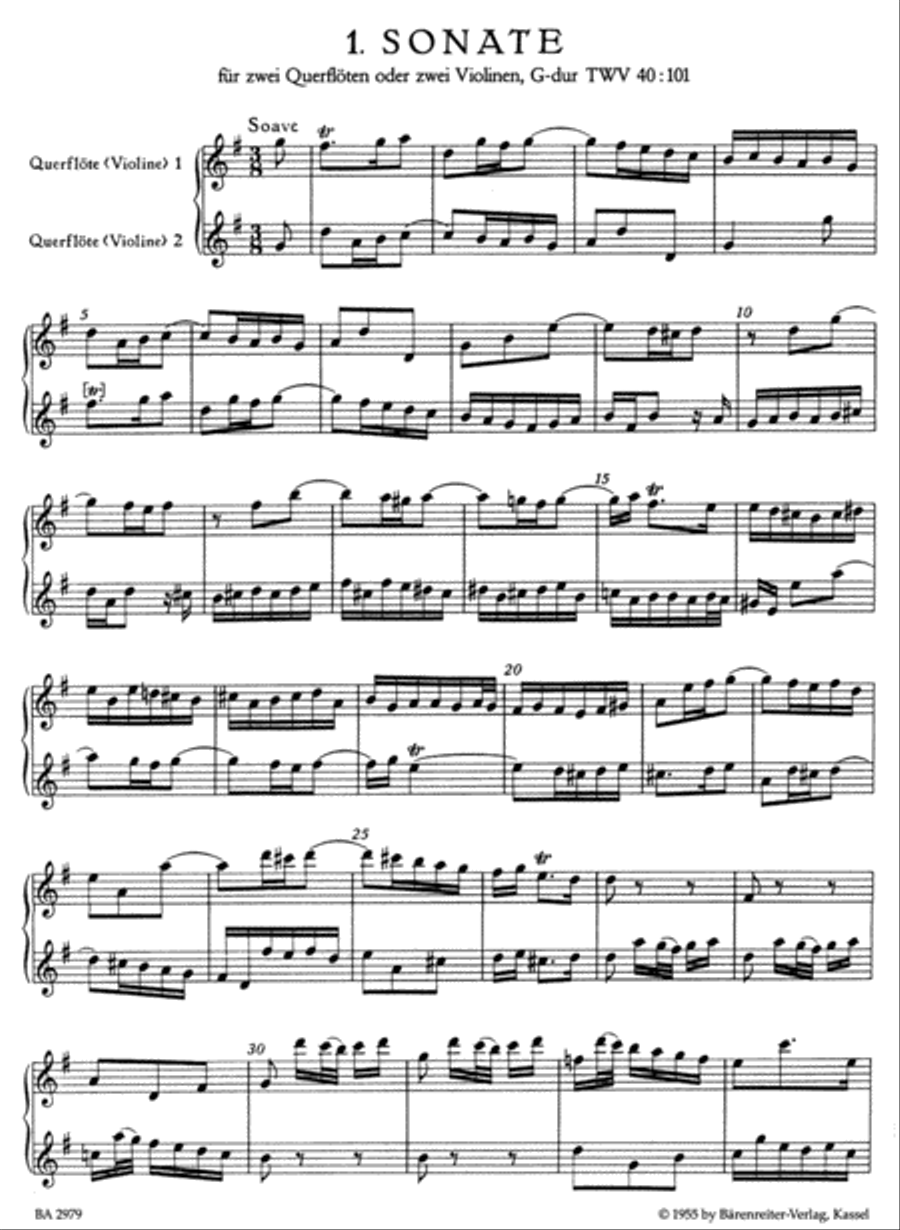 Six Sonatas for two Flutes or two Violins op. 2 TWV 40:101, 102, 104 Flute scores gallery preview page 2