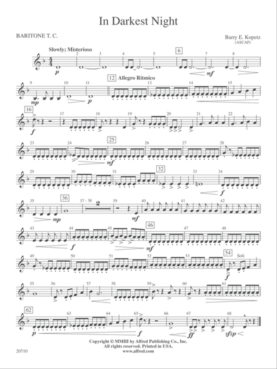 In Darkest Night: Baritone T.C. Concert Band scores gallery preview page 1