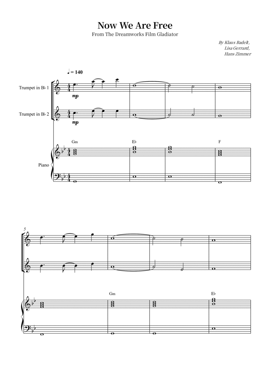 Now We Are Free Now We Are Free Trumpet Duet scores gallery preview page 1