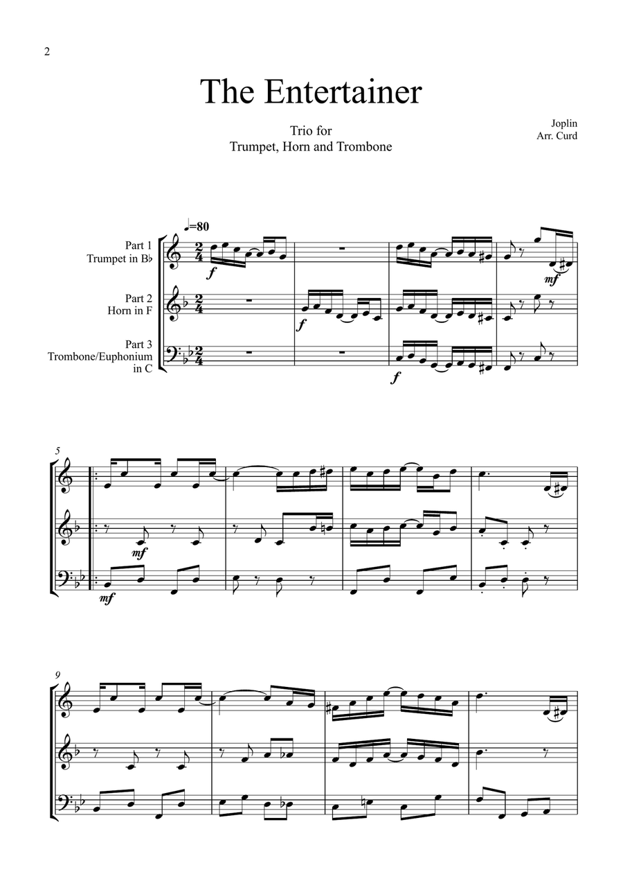 The Entertainer. Trio for Trumpet Horn and Trombone by Scott