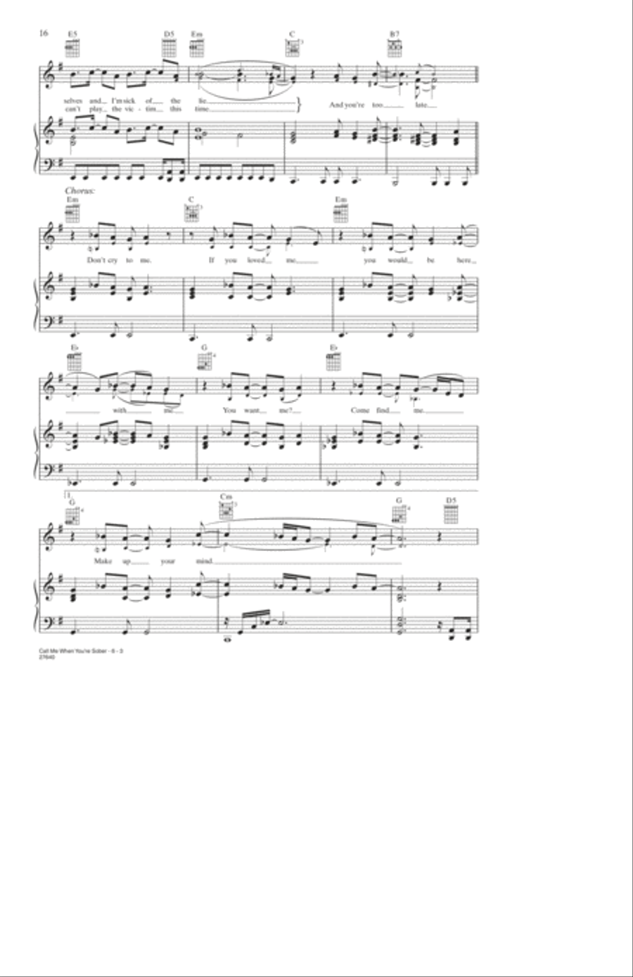 Call Me When You're Sober Piano, Vocal, Guitar scores gallery preview page 3