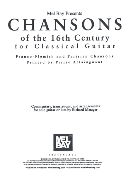 Chansons of the 16th Century for Classical Guitar