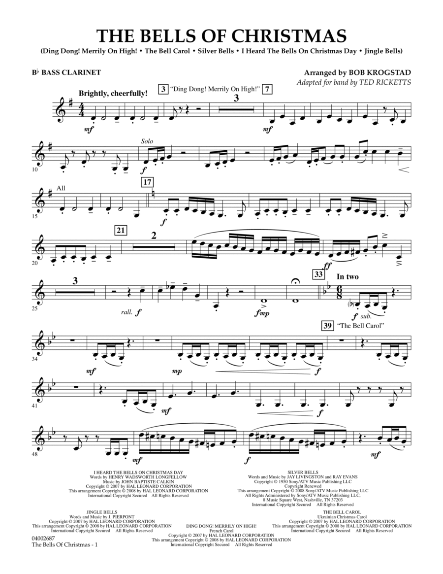The Bells Of Christmas - Bb Bass Clarinet Concert Band scores gallery preview page 1