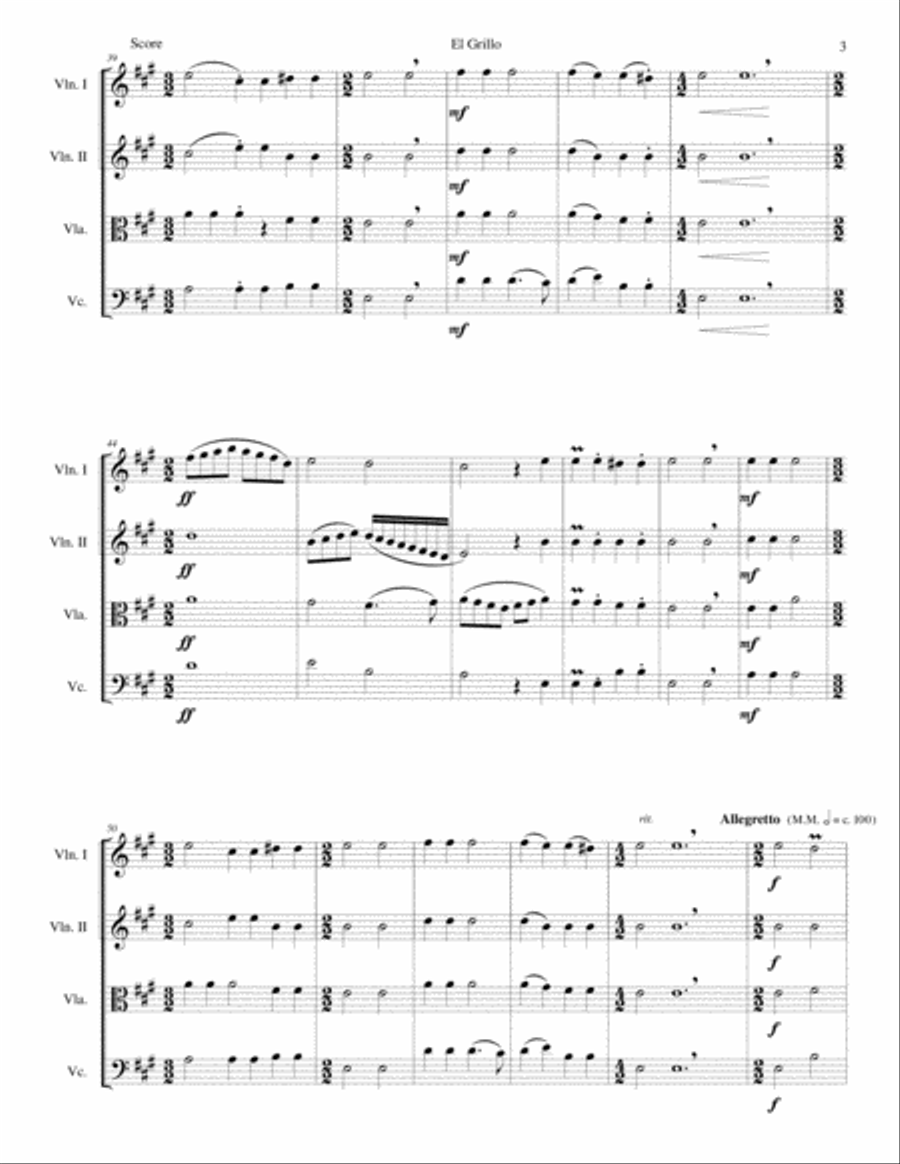El Grillo (The cricket) - with decorations - for string quartet String Quartet scores gallery preview page 3
