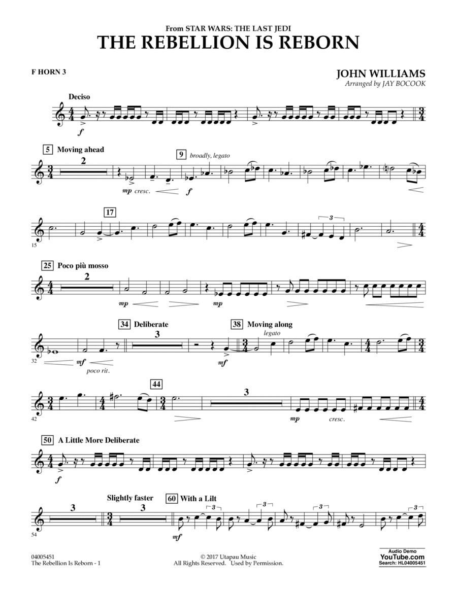 The Rebellion Is Reborn (from Star Wars: The Last Jedi) - F Horn 3 Horn scores gallery preview page 1