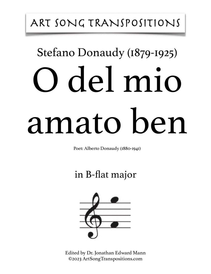 DONAUDY: O del mio amato ben (transposed to B-flat major) Voice scores gallery preview page 1