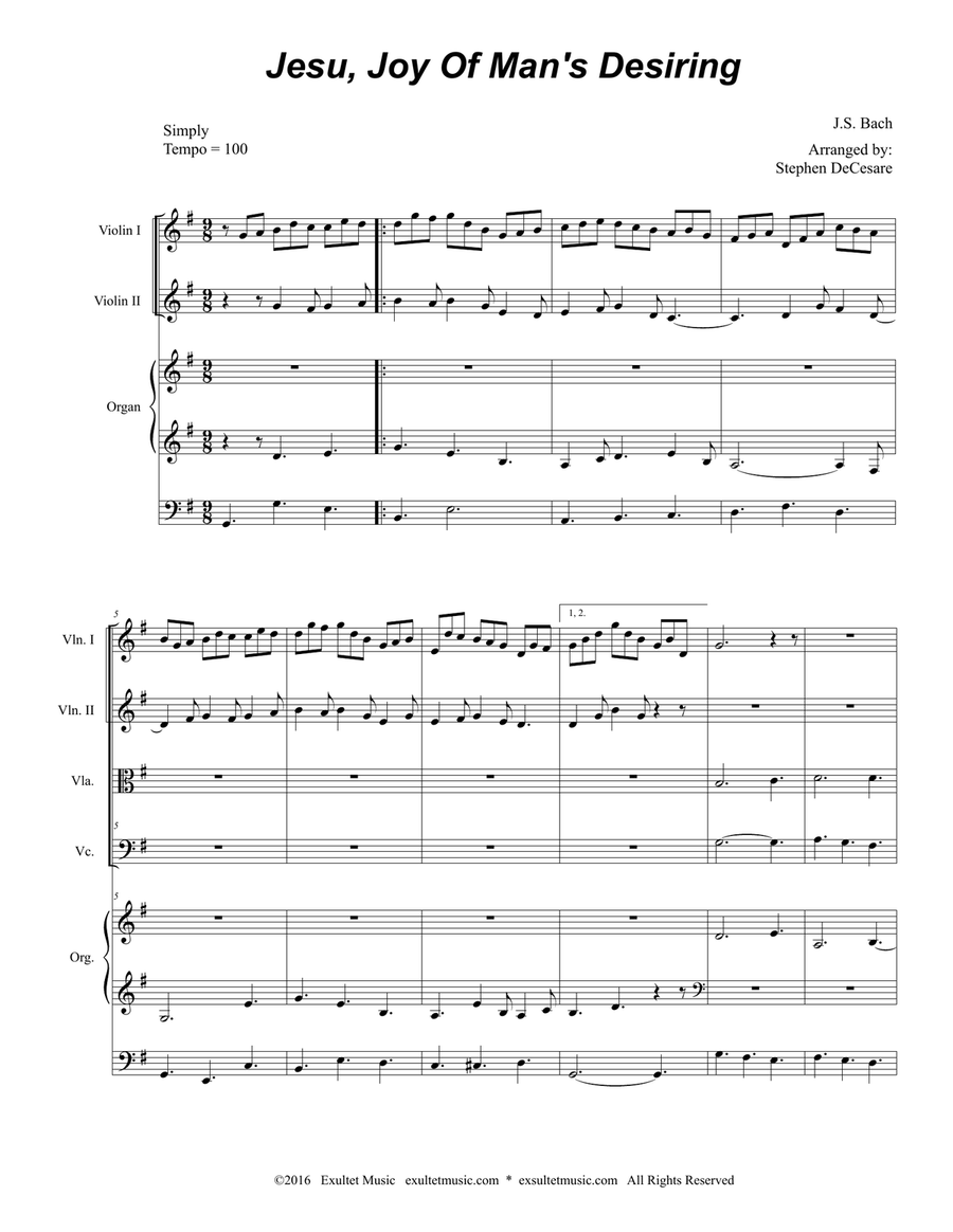 Jesu, Joy Of Man's Desiring (for String Quartet and Organ) String Quartet scores gallery preview page 2