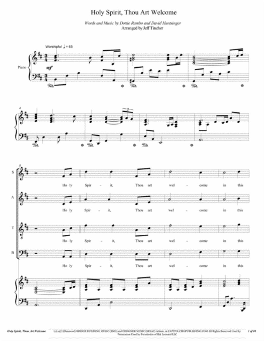 Holy Spirit, Thou Art Welcome 4-Part scores gallery preview page 2