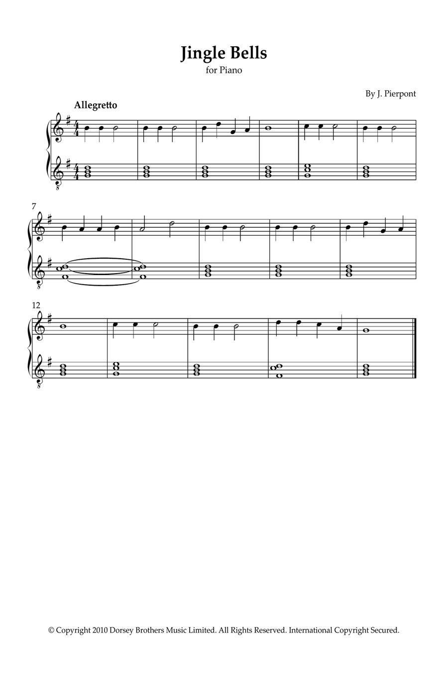 Jingle Bells Easy Piano scores gallery preview page 1