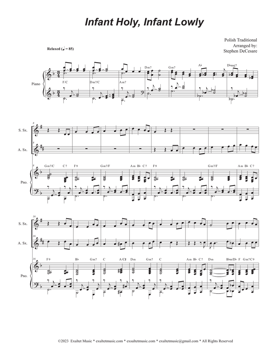 Infant Holy, Infant Lowly (Duet for Soprano and Alto Saxophone) Woodwind Duet scores gallery preview page 1