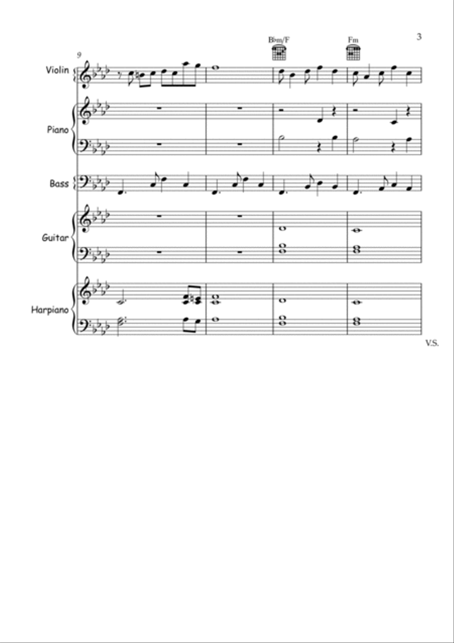 Hacen Falta Dos (It Takes Two) - Music score for tango ensemble (violin, guitar, keyboard, bass) Chamber Orchestra scores gallery preview page 4