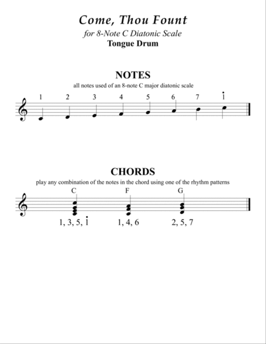 Come, Thou Fount of Every Blessing (for 8-note C major diatonic scale Tongue Drum) Percussion scores gallery preview page 4