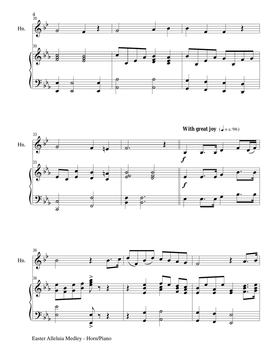 EASTER ALLELUIA MEDLEY (Duet – French Horn/Piano) Score and HornPart image number null