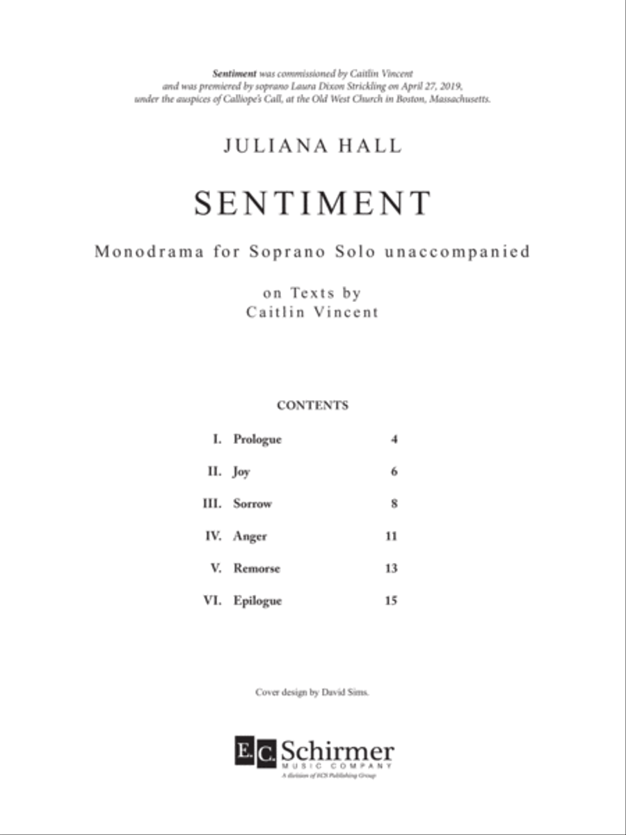 Sentiment: Monodrama for Soprano Solo unaccompanied on texts by Caitlin Vincent A Cappella scores gallery preview page 1