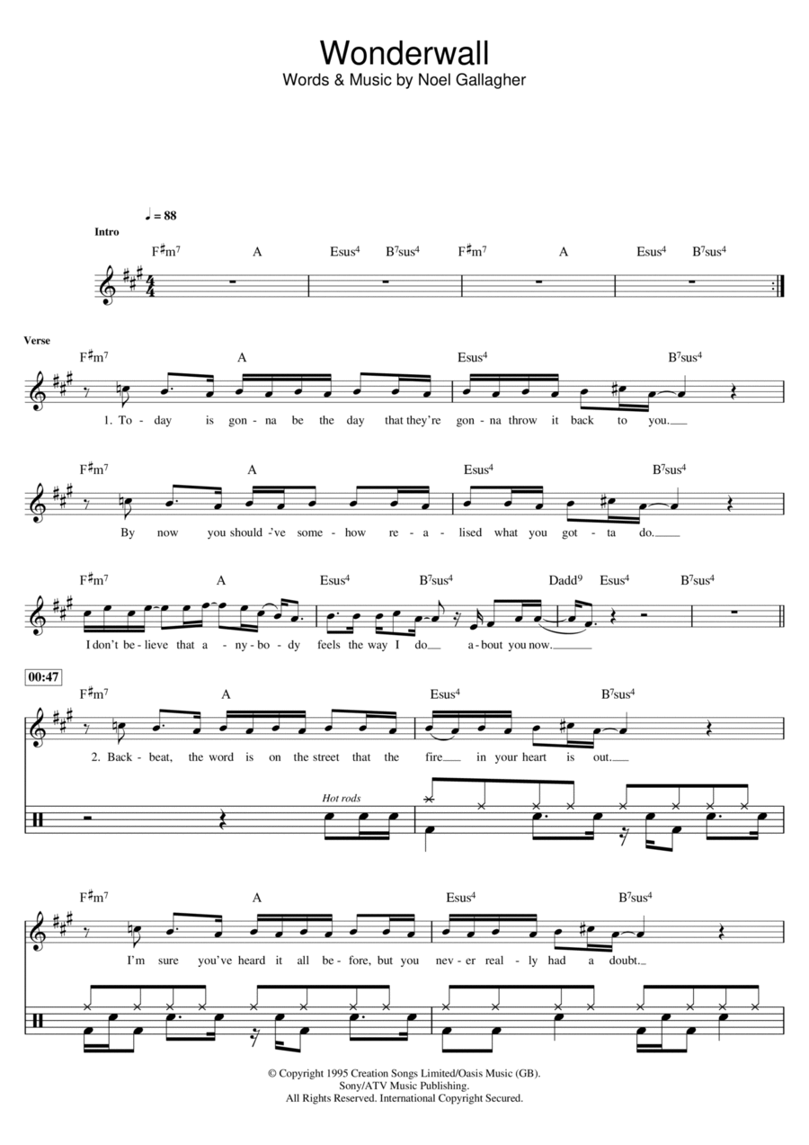 Wonderwall Drum Set scores gallery preview page 1