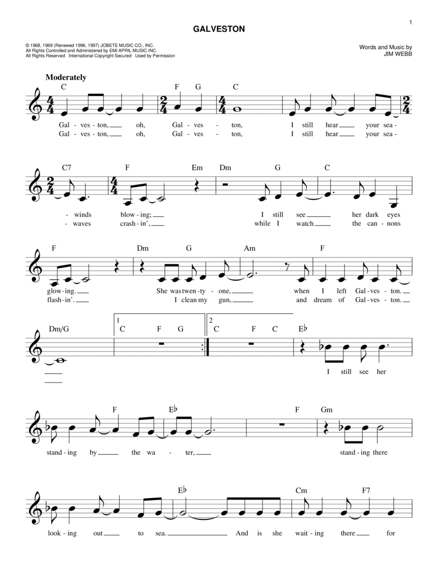 Galveston Piano scores gallery preview page 1