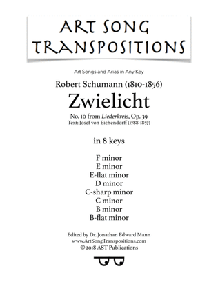 SCHUMANN: Zwielicht, Op. 39 no. 10 (in 8 keys: F, E, E-flat, D, C-sharp, C, B, B-flat minor)