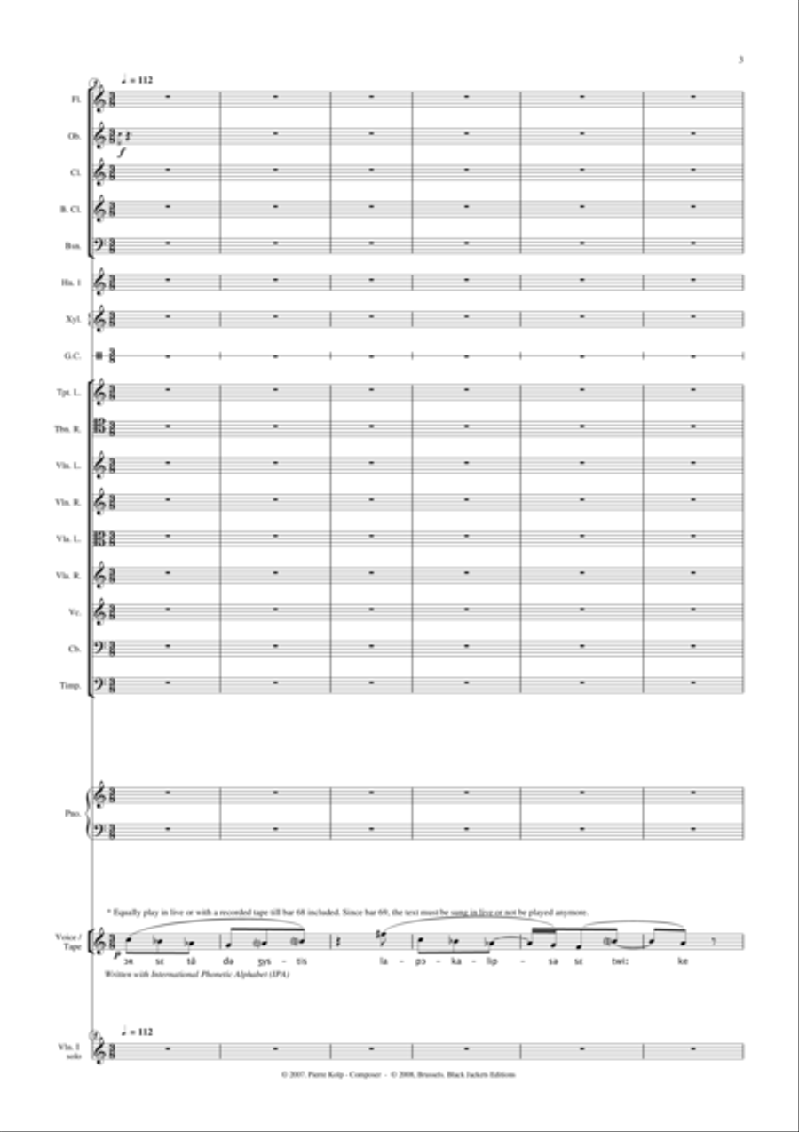 Oh, mia kor' (for ensemble with voice or tape) Full Orchestra scores gallery preview page 3