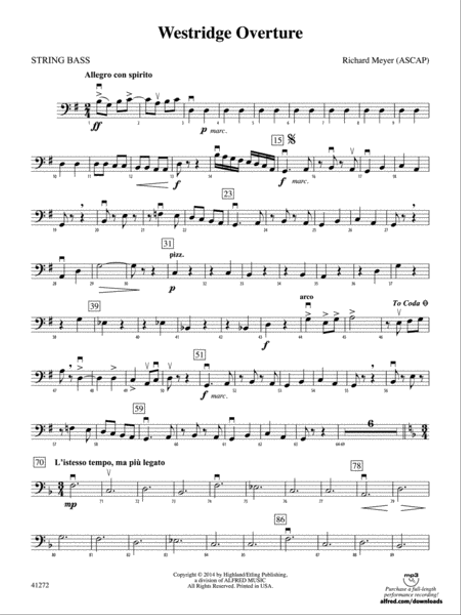 Westridge Overture: String Bass String Orchestra scores gallery preview page 1