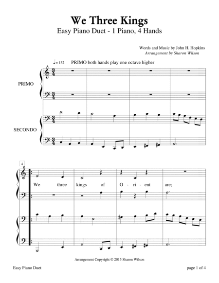 We Three Kings (Easy Piano Duet; 1 Piano, 4 Hands) image number null