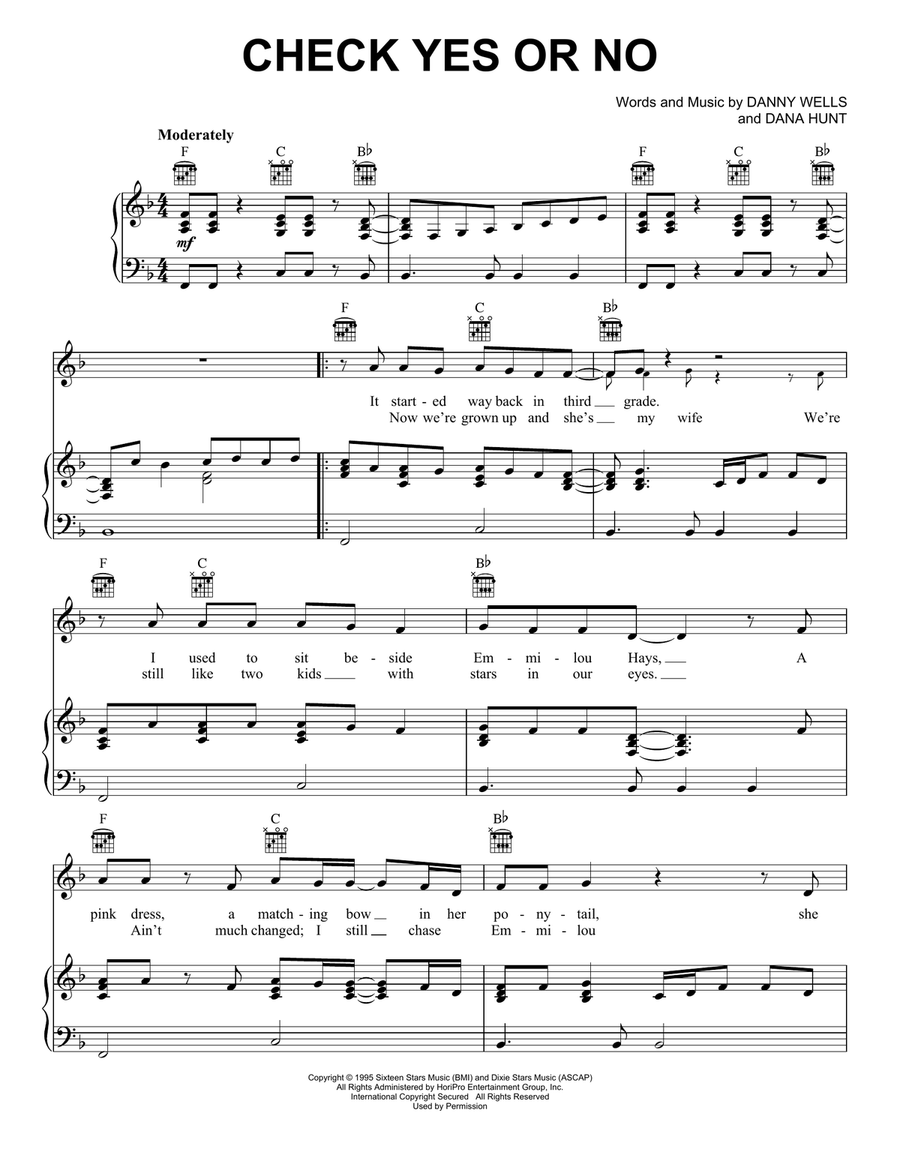 Check Yes Or No by George Strait - Piano, Vocal, Guitar - Digital 