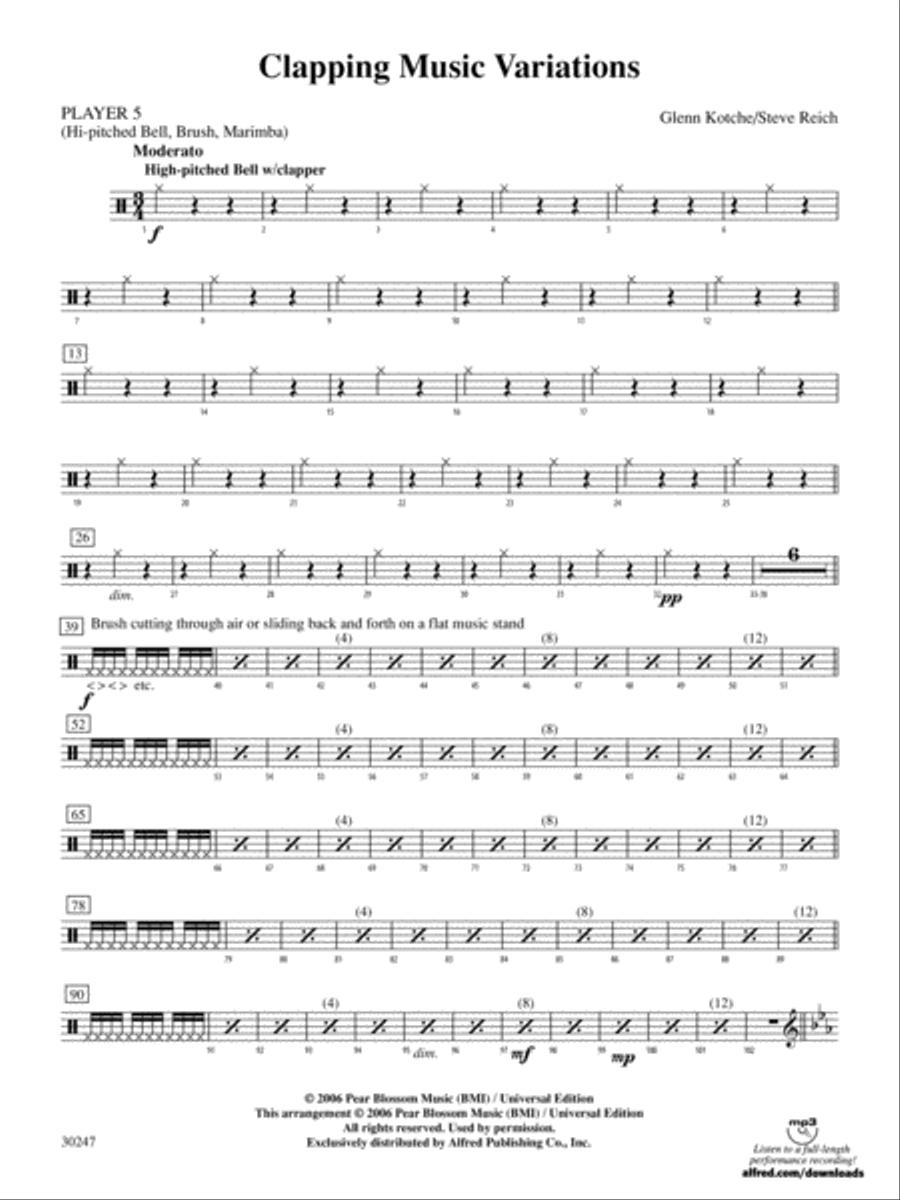 Clapping Music Variations: 5th Percussion Percussion Ensemble scores gallery preview page 1
