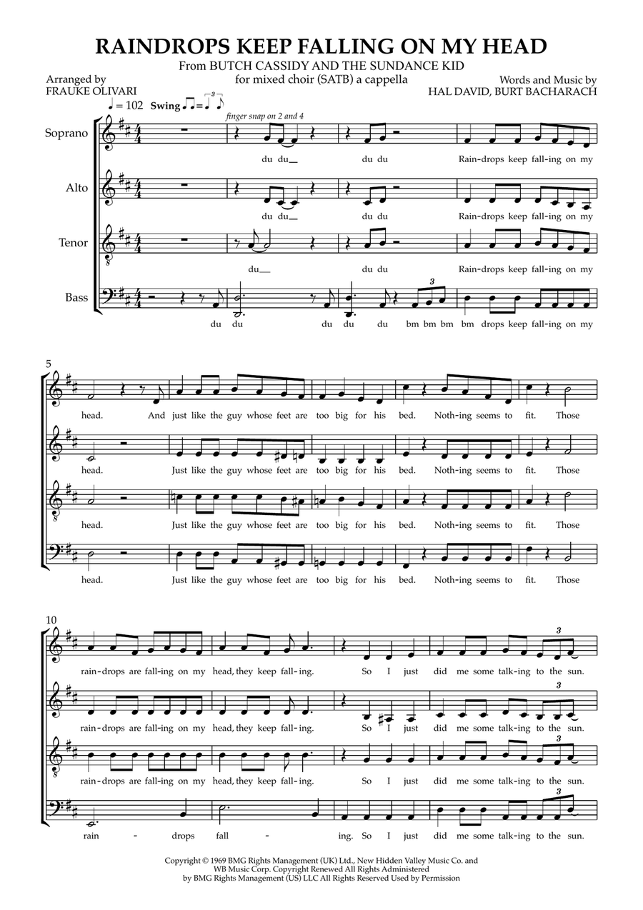 Raindrops Keep Fallin' On My Head 4-Part scores gallery preview page 1