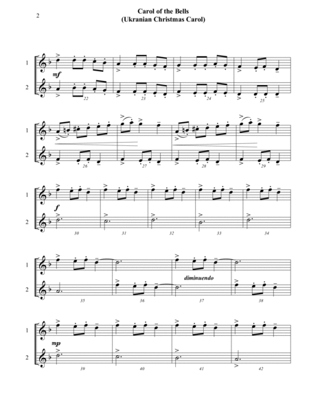 Carol of the Bells (Ukrainian Carol) - Oboe or Saxophone Duet - Intermediate image number null