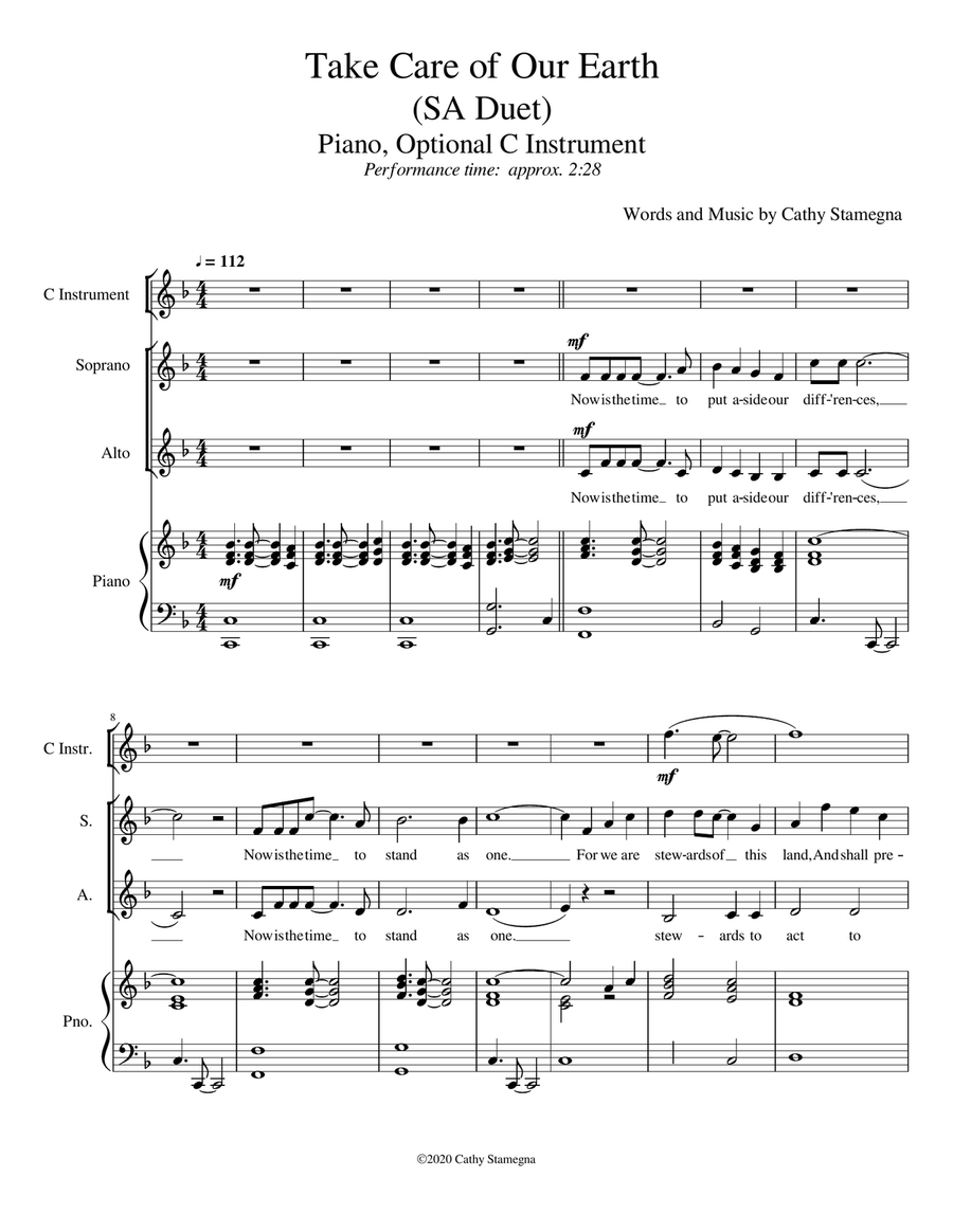 Take Care of Our Earth (SA Duet, Piano, Optional C Instrument) SA scores gallery preview page 3