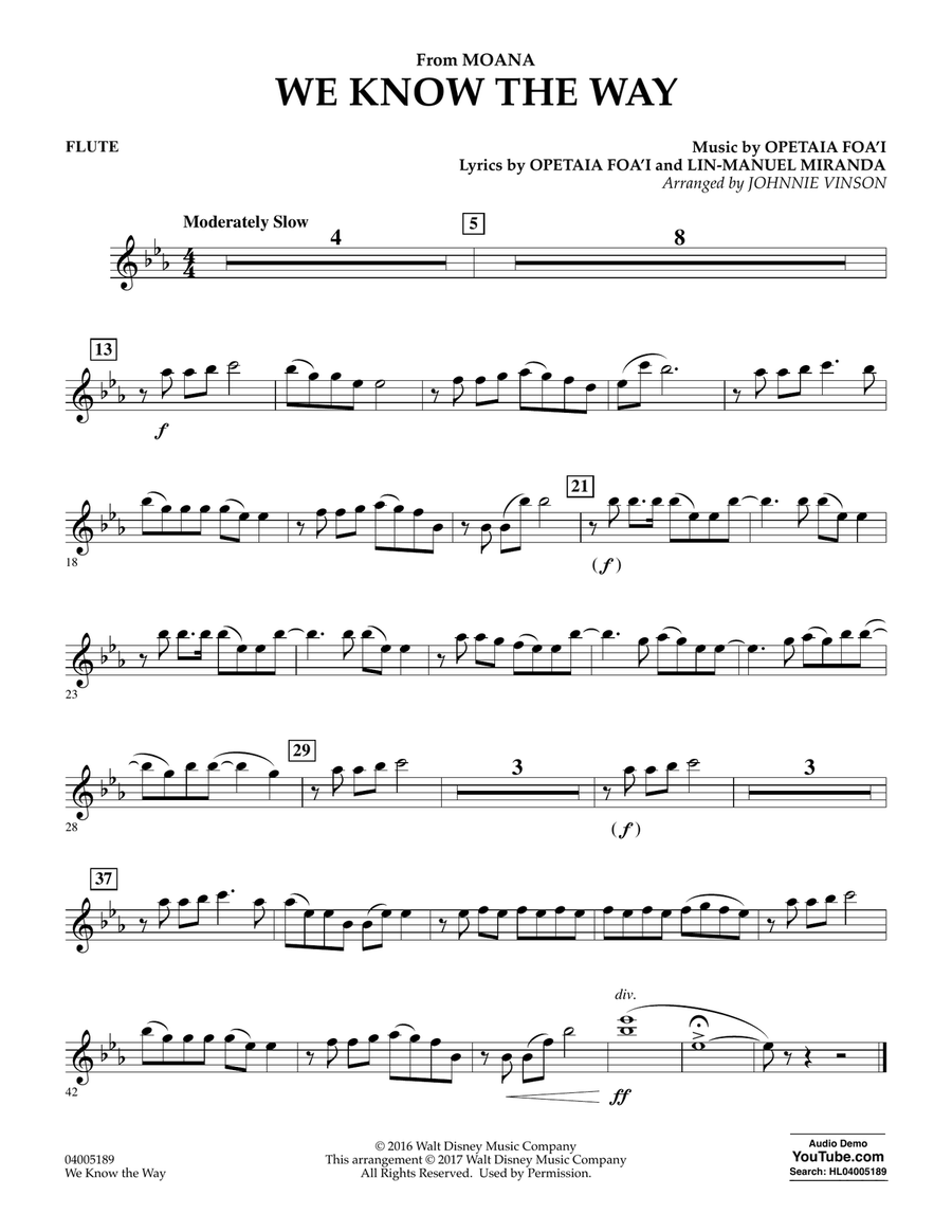 We Know the Way (from Moana) (arr. Johnnie Vinson) - Flute Concert Band scores gallery preview page 1